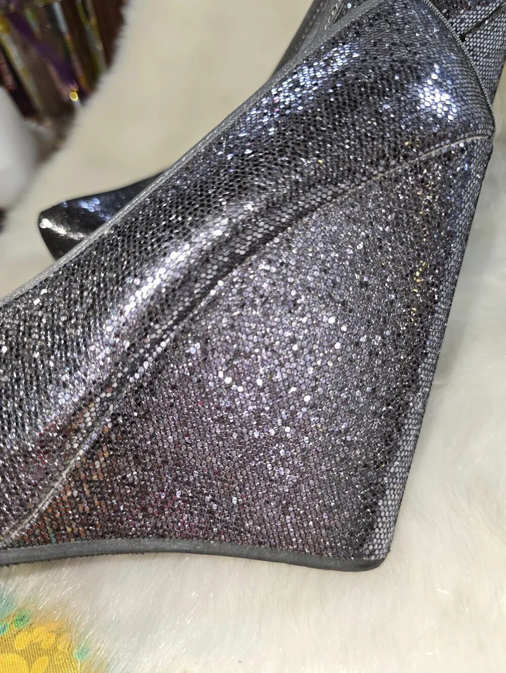 MIA Amore Icicle Silver Glitter Platform Wedge Pumps